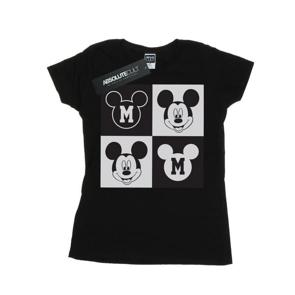 Disney Womens/Ladies Mickey Mouse Smiling Squares Cotton T-Shirt