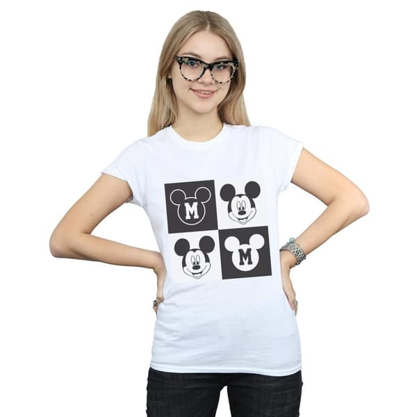 Disney Womens/Ladies Mickey Mouse Smiling Squares Cotton T-Shirt