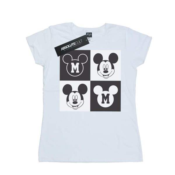 Disney Womens/Ladies Mickey Mouse Smiling Squares Cotton T-Shirt
