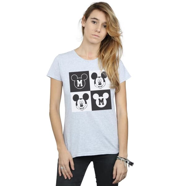 Disney Womens/Ladies Mickey Mouse Smiling Squares Cotton T-Shirt