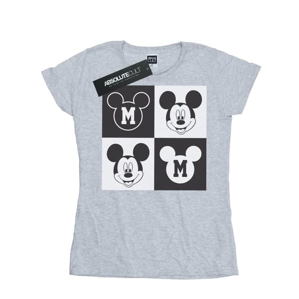 Disney Womens/Ladies Mickey Mouse Smiling Squares Cotton T-Shirt