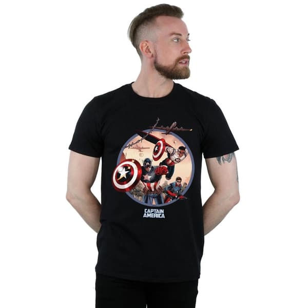 Marvel Mens Captain America And Falcon In Battle T-Shirt