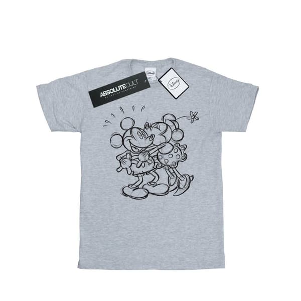 Disney Mens Mickey And Minnie Mouse Kiss Sketch T-shirt