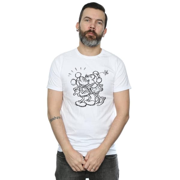 Disney Mens Mickey And Minnie Mouse Kiss Sketch T-Shirt