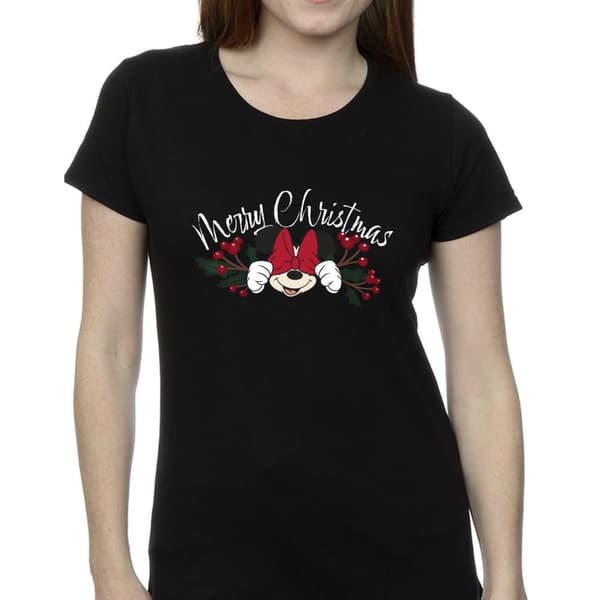 Disney Womens/Ladies Minnie Mouse Christmas Holly Cotton T-Shirt