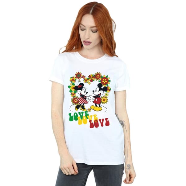 Disney Womens/Ladies Mickey And Minnie Mouse Hippie Love Cotton Boyfriend T-Shirt