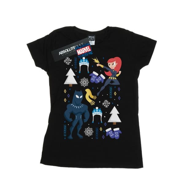 Marvel Womens/Ladies Black Panther And Black Widow Christmas Day Cotton T-Shirt Black M