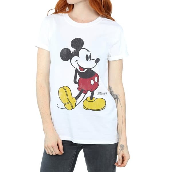 Disney Womens/Ladies Mickey Mouse Classic Kick Cotton Boyfriend T-Shirt