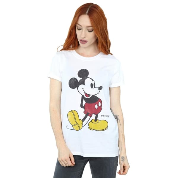 Disney Womens/Ladies Mickey Mouse Classic Kick Cotton Boyfriend T-Shirt