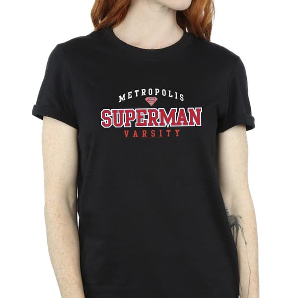 DC Comics Womens/Ladies Superman Metropolis Varsity Cotton Boyfriend T-Shirt