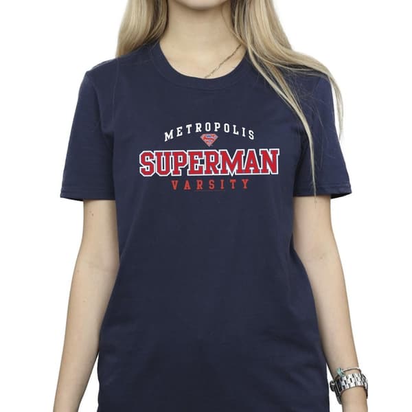 DC Comics Womens/Ladies Superman Metropolis Varsity Cotton Boyfriend T-Shirt
