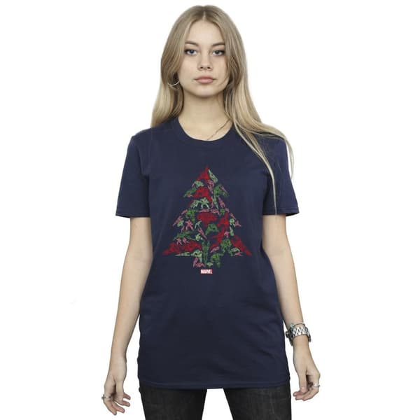 Marvel Womens/Ladies Avengers Christmas Tree Cotton Boyfriend T-Shirt