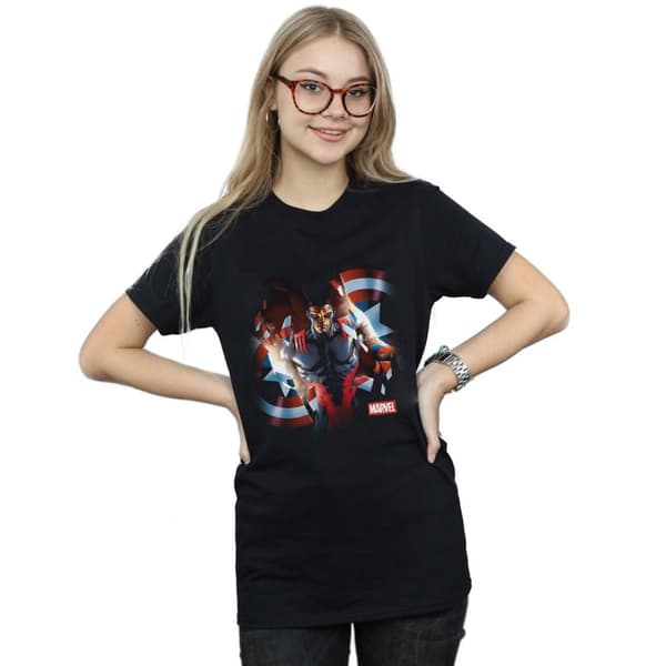 Marvel Womens/Ladies Captain America Sam Wilson Shield Breakthrough Cotton Boyfriend T-Shirt