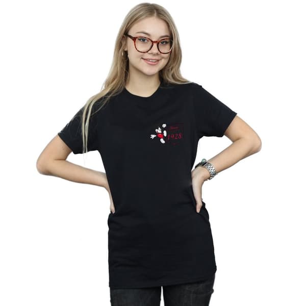 Disney Dam/Tjej Musse Pigg Faux Pocket Since 1928 Boyfriend T-shirt i bomull