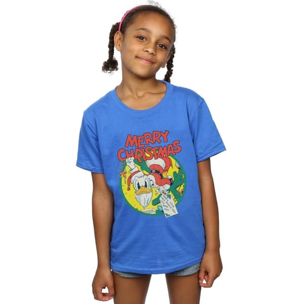 Disney Girls Donald Duck Merry Christmas Cotton T-Shirt