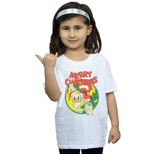 Disney Girls Donald Duck Merry Christmas Cotton T-Shirt