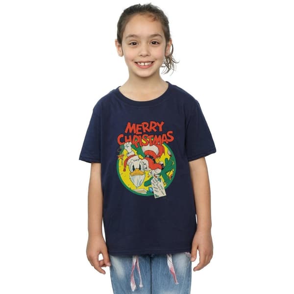 Disney Girls Donald Duck Merry Christmas Cotton T-Shirt