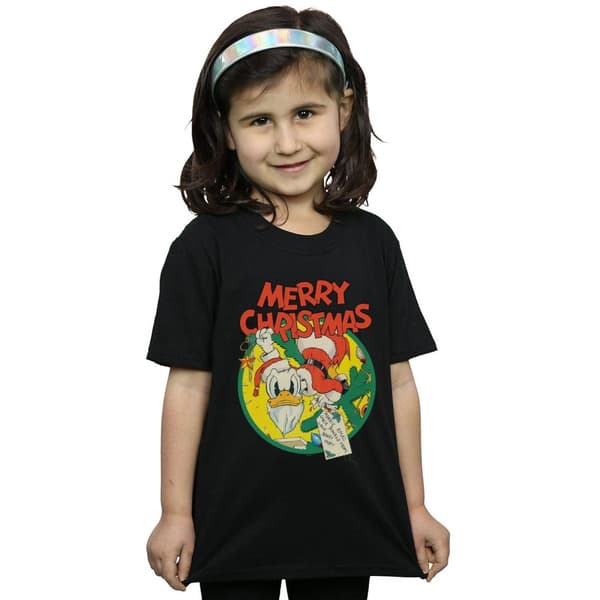 Disney Girls Donald Duck Merry Christmas Cotton T-Shirt