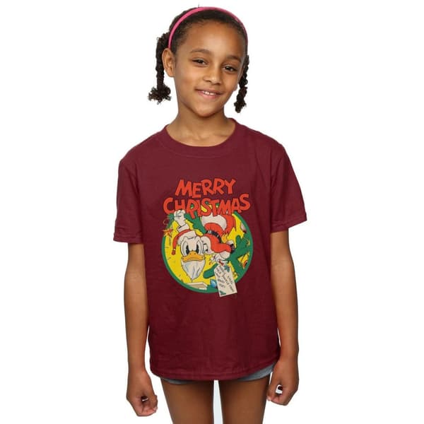 Disney Girls Donald Duck Merry Christmas Cotton T-Shirt