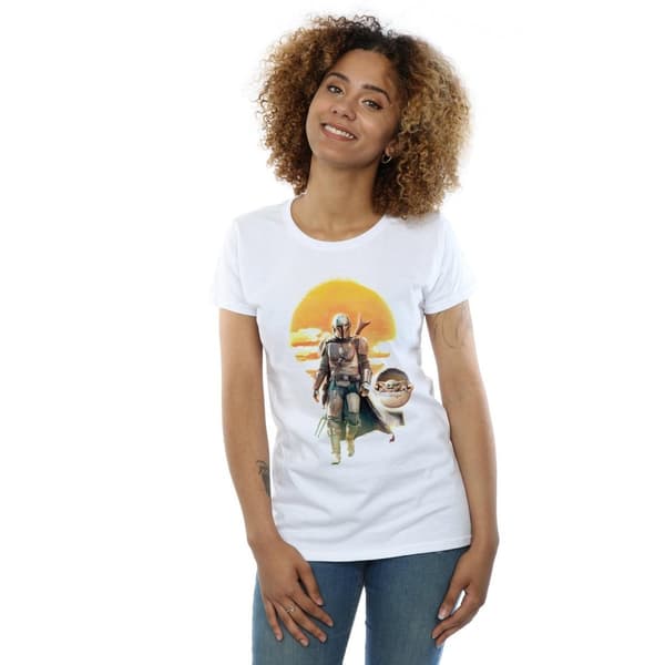 Star Wars Womens/Ladies The Mandalorian Sunset Poster Cotton T-Shirt