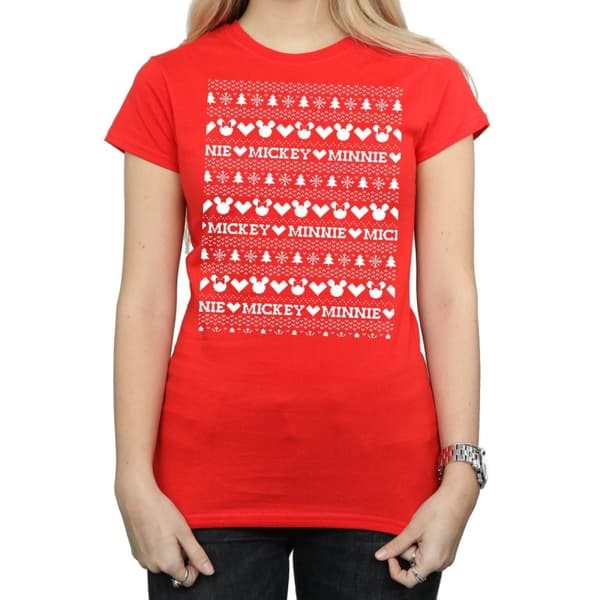 Disney Dam/Tjej Mickey And Minnie Christmas Fair Isle T-shirt i bomull