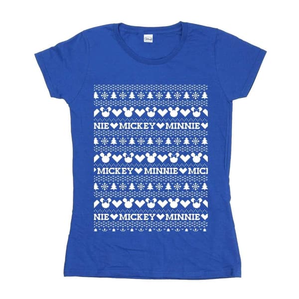 Disney Womens/Ladies Mickey And Minnie Christmas Fair Isle Cotton T-Shirt
