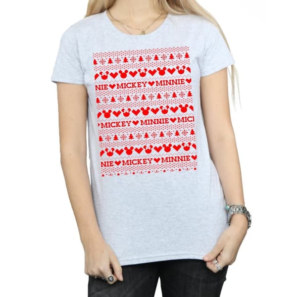 Disney Womens/Ladies Mickey And Minnie Christmas Fair Isle Cotton T-Shirt