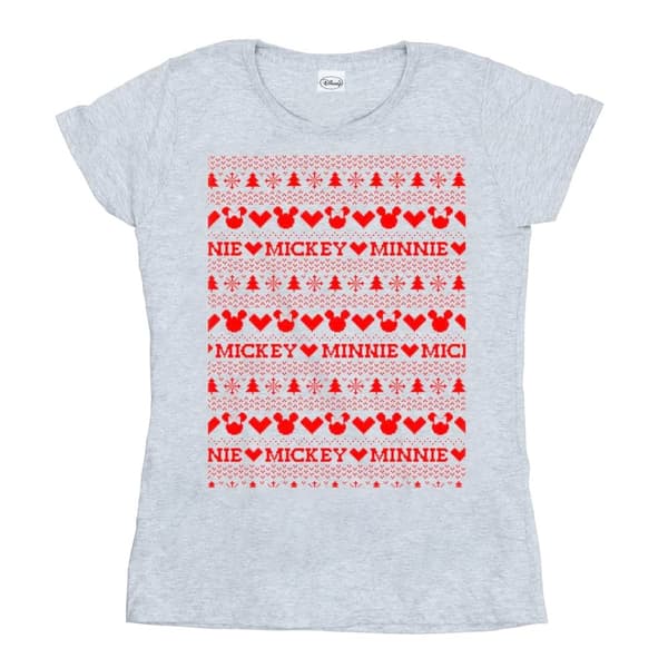 Disney Womens/Ladies Mickey And Minnie Christmas Fair Isle Cotton T-Shirt