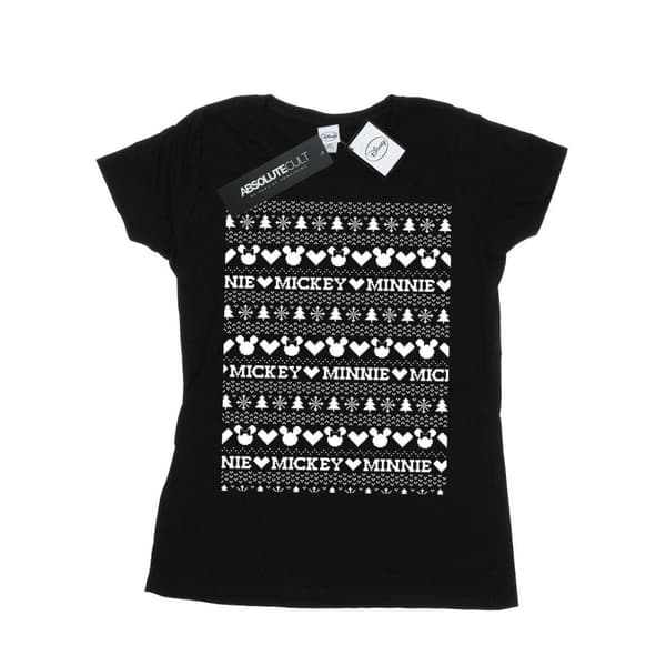 Disney Womens/Ladies Mickey And Minnie Christmas Fair Isle Cotton T-Shirt