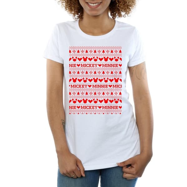 Disney Dam/Tjej Mickey And Minnie Christmas Fair Isle T-shirt i bomull