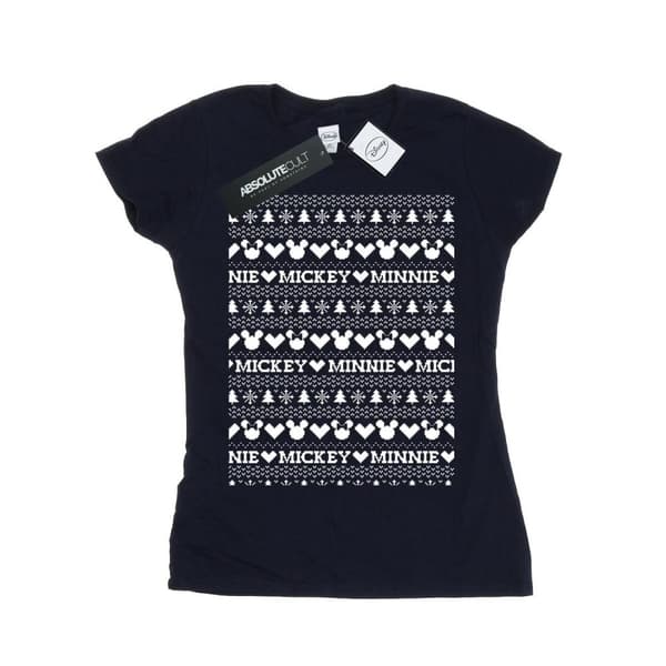 Disney Womens/Ladies Mickey And Minnie Christmas Fair Isle Cotton T-Shirt
