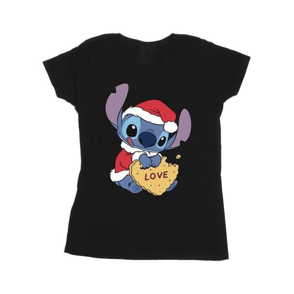 Disney Womens/Ladies Lilo And Stitch Christmas Love Biscuit Cotton T-Shirt