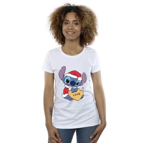 Disney Womens/Ladies Lilo And Stitch Christmas Love Biscuit Cotton T-Shirt