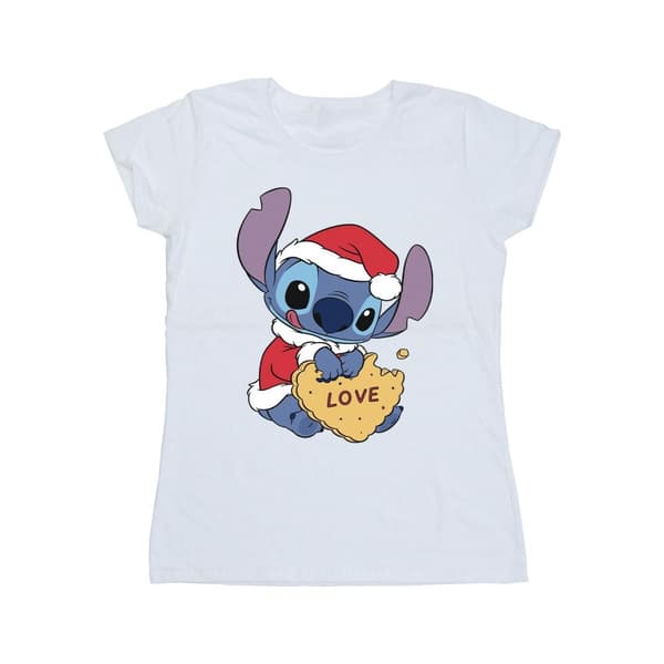 Disney Womens/Ladies Lilo And Stitch Christmas Love Biscuit Cotton T-Shirt