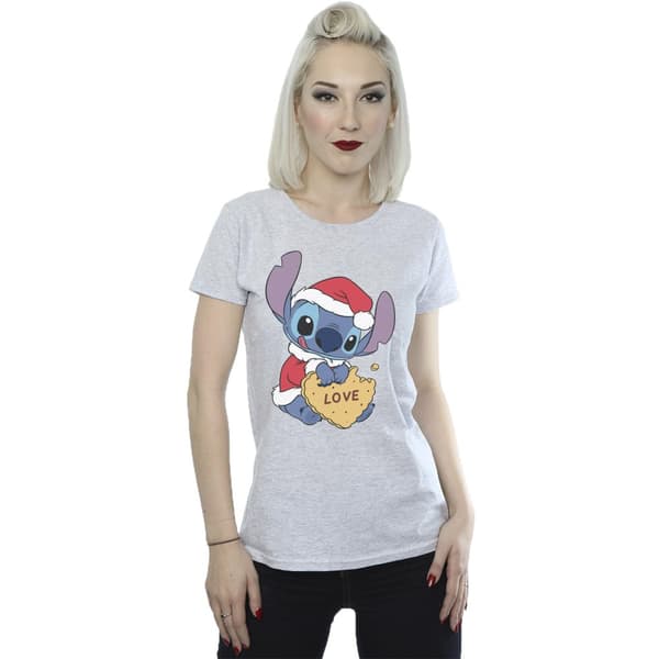 Disney Womens/Ladies Lilo And Stitch Christmas Love Biscuit Cotton T-Shirt
