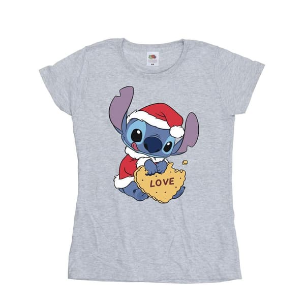 Disney Womens/Ladies Lilo And Stitch Christmas Love Biscuit Cotton T-Shirt