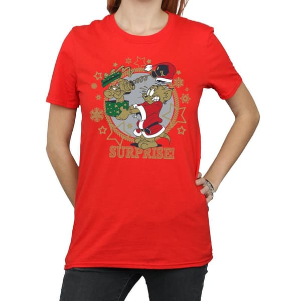 Tom And Jerry Womens/Ladies Christmas Surprise Cotton Boyfriend T-Shirt