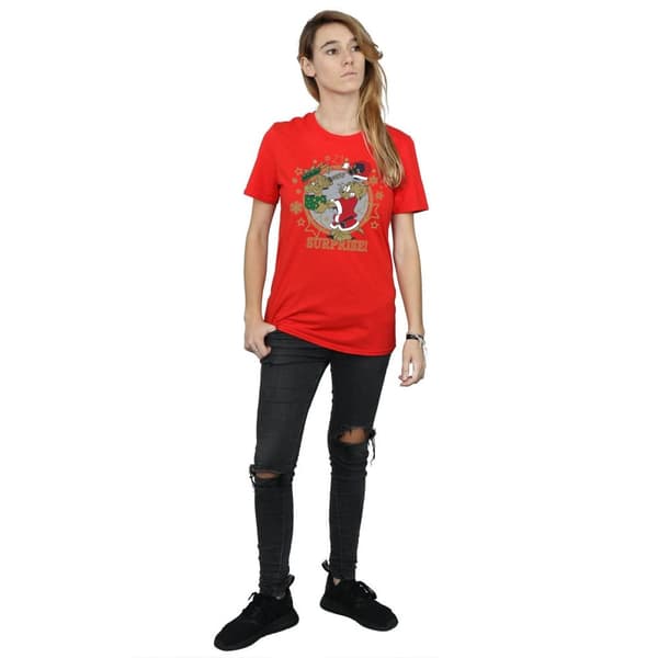 Tom And Jerry Womens/Ladies Christmas Surprise Cotton Boyfriend T-Shirt