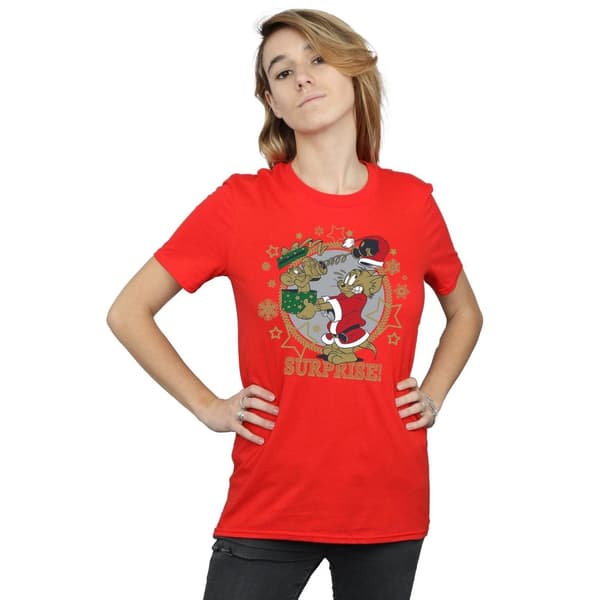 Tom And Jerry Womens/Ladies Christmas Surprise Cotton Boyfriend T-Shirt