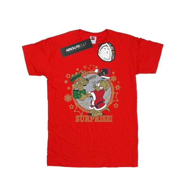 Tom And Jerry Womens/Ladies Christmas Surprise Cotton Boyfriend T-Shirt