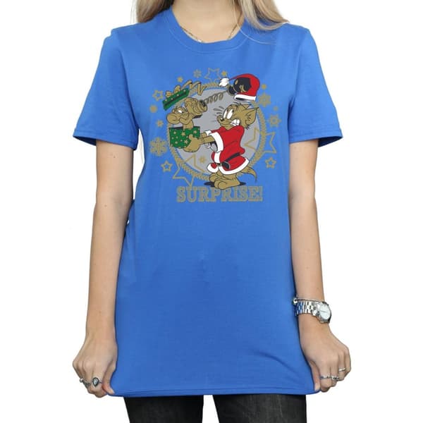 Tom And Jerry Womens/Ladies Christmas Surprise Cotton Boyfriend T-Shirt