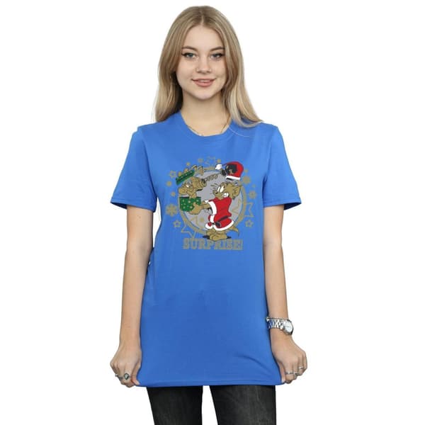 Tom And Jerry Womens/Ladies Christmas Surprise Cotton Boyfriend T-Shirt