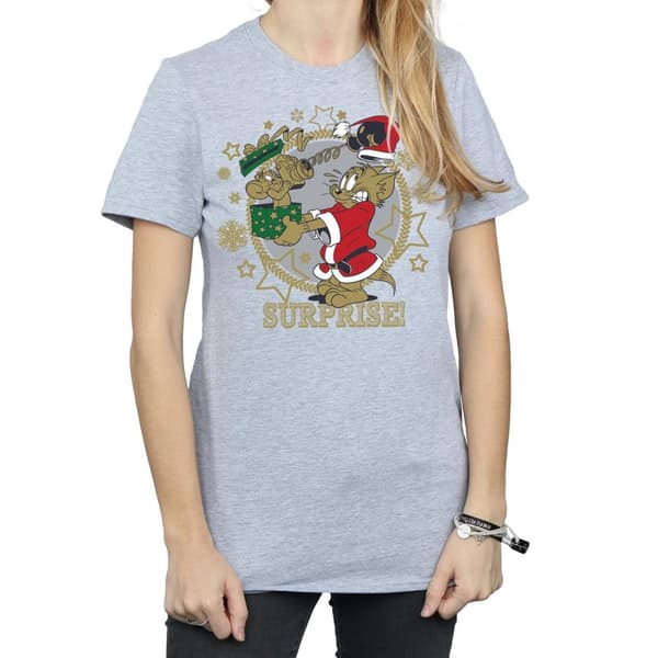 Tom And Jerry Womens/Ladies Christmas Surprise Cotton Boyfriend T-Shirt