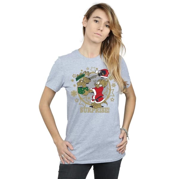 Tom And Jerry Womens/Ladies Christmas Surprise Cotton Boyfriend T-Shirt