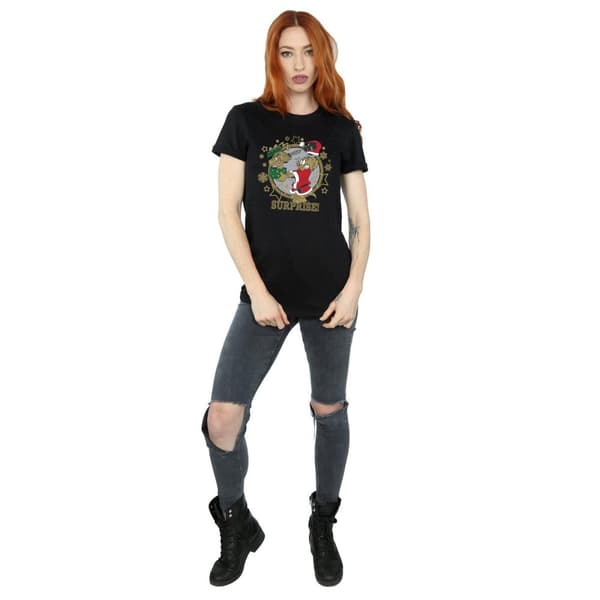 Tom And Jerry Womens/Ladies Christmas Surprise Cotton Boyfriend T-Shirt