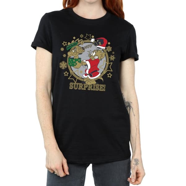 Tom And Jerry Womens/Ladies Christmas Surprise Cotton Boyfriend T-Shirt