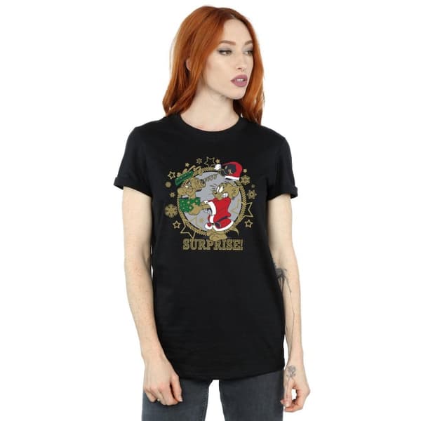 Tom And Jerry Womens/Ladies Christmas Surprise Cotton Boyfriend T-Shirt