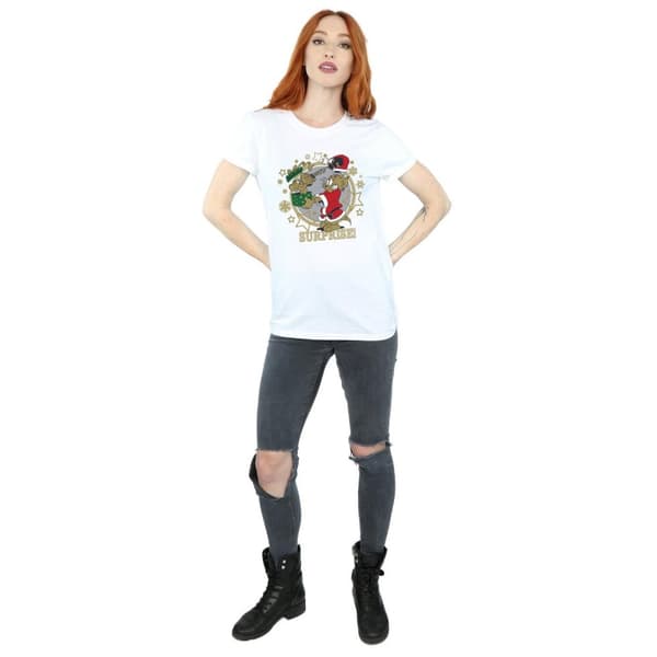 Tom And Jerry Womens/Ladies Christmas Surprise Cotton Boyfriend T-Shirt