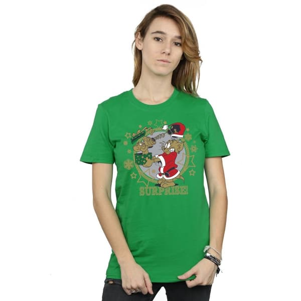 Tom And Jerry Womens/Ladies Christmas Surprise Cotton Boyfriend T-Shirt