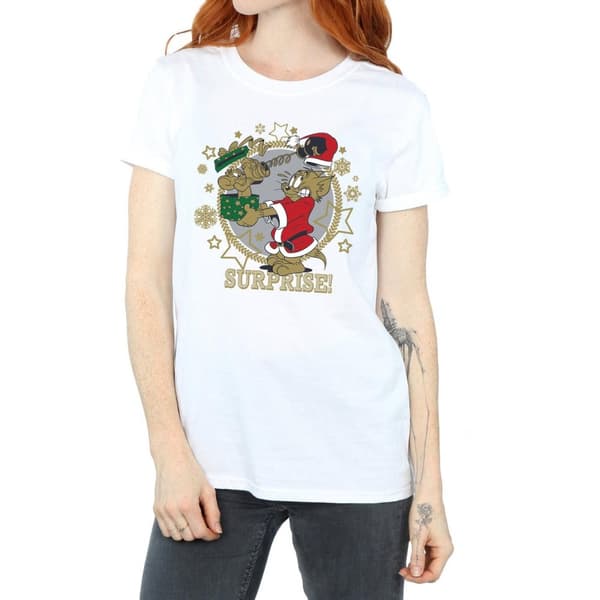 Tom And Jerry Womens/Ladies Christmas Surprise Cotton Boyfriend T-Shirt